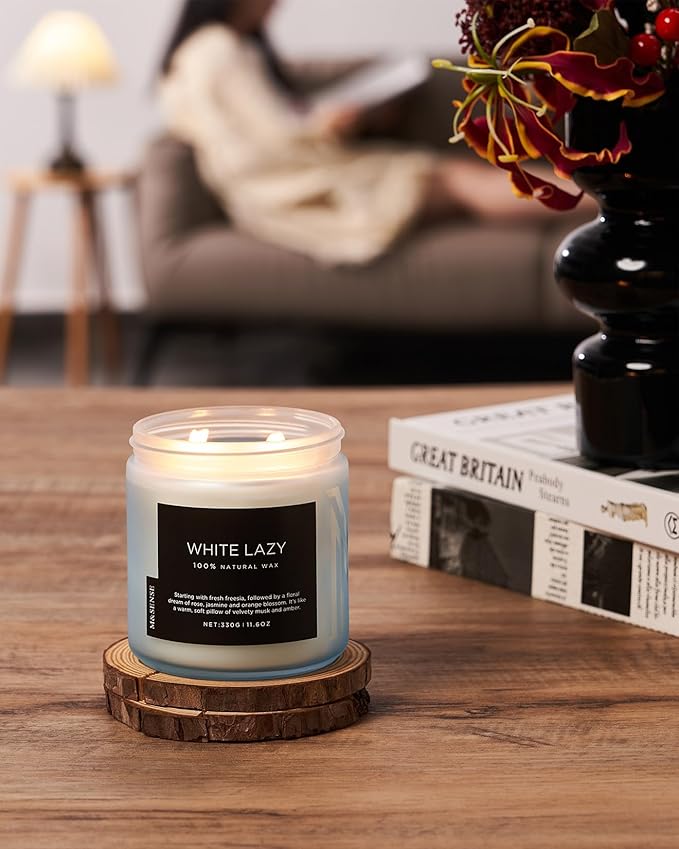 M&SENSE Jasmine & Clean Cotton Spring Scented Candle, 11.6oz Aromatherapy Gifts 2 Wick 70 Hours Long Lasting Burn, Natural Organic Soy Candle, Housewarming Gifts for Dad Mom Friends