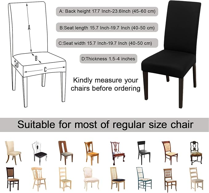 JQinHome 4 Pcs Dining Chair Slipcover, High Stretch Removable Washable Chair Seat Protector Cover for Home Party Hotel Wedding Ceremony
