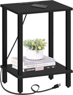 TUTOTAK End Table with Charging Station, Side Table with USB Ports and Outlets, Nightstand, 2-Tier Storage Shelf, Sofa Table for Small Space TB01BK040