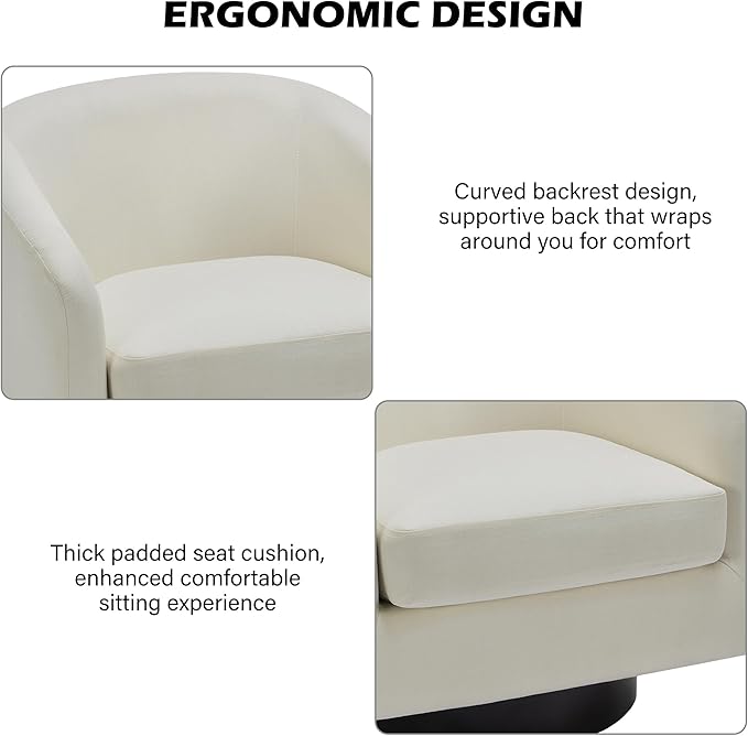 Swivel Barrel Accent Chair, Modern Round Linen Arm Chair for Living Room, Bedroom, Comfy Club Reading Chairs for Adults（Linen Fabric, Beige, Set of 2