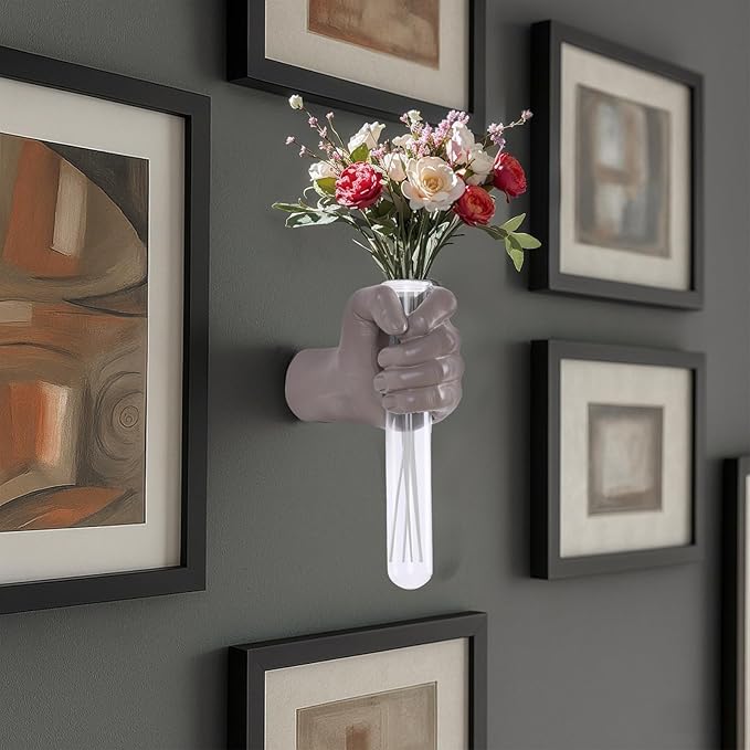 Wall Sculptures, Hand Vases Home Decor, Wall Mount Art Sculpture, Unique Wall Art Statue, Funky Flower Vase Decorations, Modern Eclectic Hanging Decor,Glass Test Tube Vase (Beige)