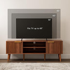 TV Stand for Living Room, Mid Century Modern Entertainment Center for 55/60/65 inch TVs, TV Console with Fluted Door Cabinets and Open Shelves, for Bedroom, Walnut