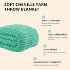 L'AGRATY Chunky Knit Blanket Throw: 50''x60'' Chenille Chunky Knitted Throw Blanket for Bed Couch - Handmade Thick Big Cable Knit Blanket - Large Crochet Rope Blanket for Home Decor(Aqua)