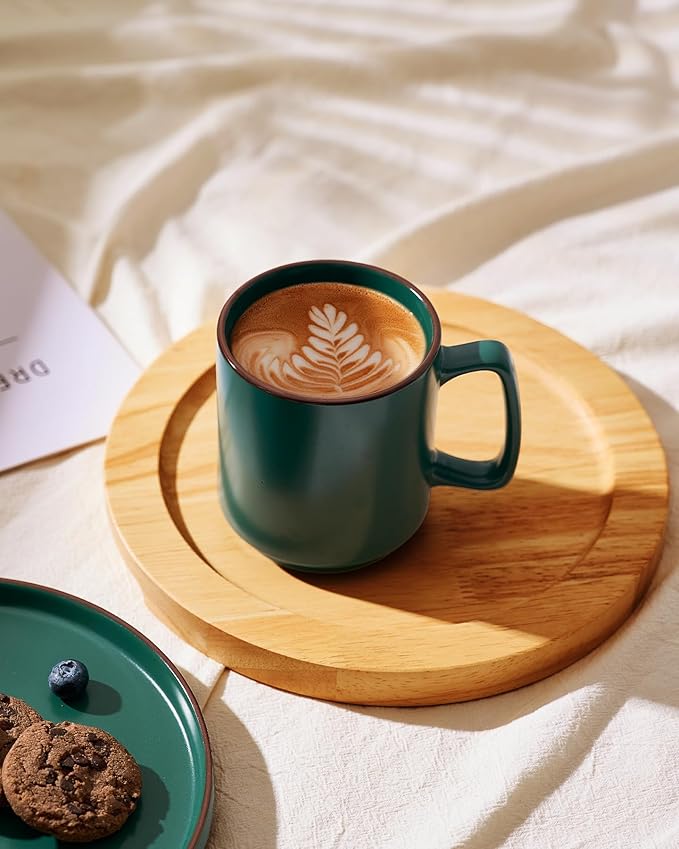 famiware Coffee Mugs Set of 6, Nebula 14oz Coffee Mugs, Ceramic Cup Set with Handle for Latte, Tea, Milk, Cappuccino, Cocoa, Dark Green