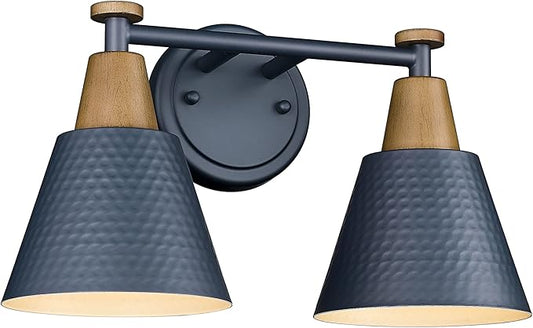 FEMILA 2-Light Bathroom Light Fixtures, Modern Bathroom Vanity Light with Hammered Metal Shade, Dark Blue Sconces Wall Lighting for Mirror Kitchen Bedroom, 4FG59B-2W Blue