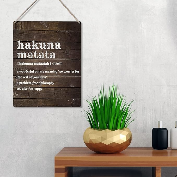 Qious Inspirational Gift Signs Hakuna Matata a Wonderful Phrase Meaning No Worries for the Rest of Your Days Wooden Hanging Sign Rustic Wall Art Home Decoration 10 x 8 Inches…