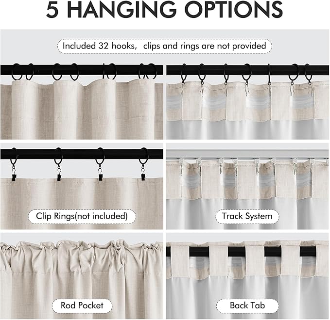 MIULEE 100% Blackout Curtains 84 Inch Long 2 Panels for Bedroom, Thick Luxury Faux Linen Black Out Curtain Room Darkening Back Tab Pleat Window Textured Drapes with Hooks for Living Room, Ivory