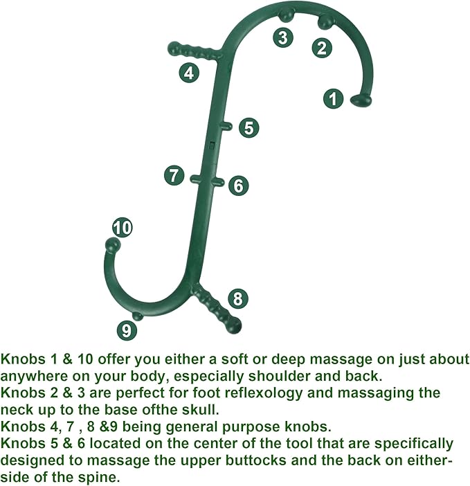 Massage Trigger Point Cane, Body Deep Tissue, Handheld Back, Neck, Shoulder, Leg and Feet Massager Rod, Muscle Release Tool Self Massage Hook Cane for Women & Men, Green