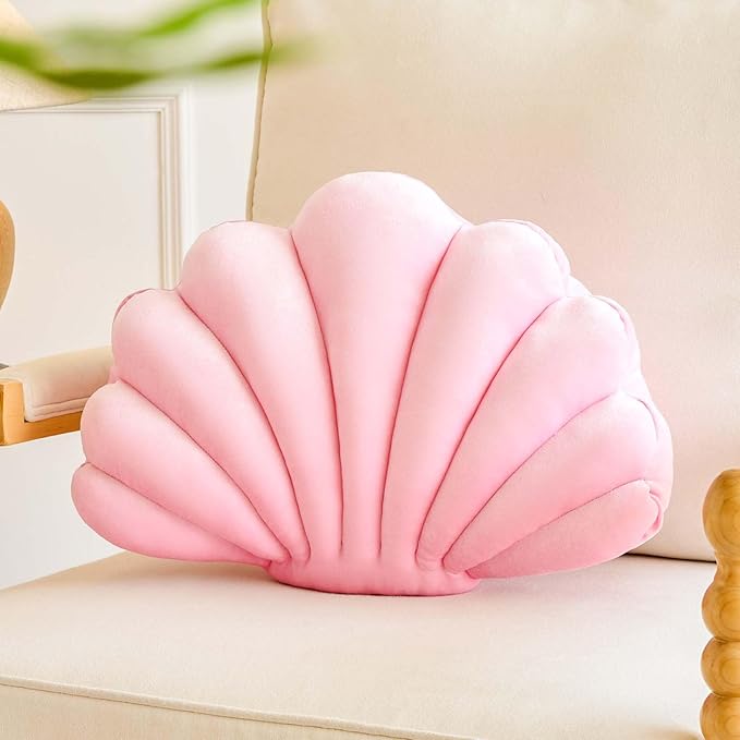 Pink Seashell Throw Pillows, Shell Shaped Throw Pillows, 18 Inch Soft Velvet Home Decorative Pillow Plush Cushion for Bed Couch Living Sofa Room Decor Accent Throw Pillow