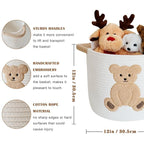 INough Cotton Rope Basket Toy Storage Baskets for kids Laundry Hamper, Gift Basket Empty Baby Shower Baskets with Handles, Cute Bins Blanket Stuffed Animal Storage for Nursery, Living Room Decor, Bear