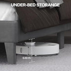Full Size Bed Frame with LED Lights, Upholstered Bed Frame with Wingback Diamond Tufted Headboard, Wood Slats Support, Noise-Free, Easy Assembly, No Box Spring Needed, Grey