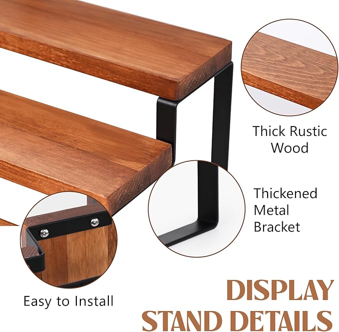 3 Tier Wooden Display Riser Stand Perfume Organizer with Metal Stand, Dessert Table Display Set, Food Display Stands for Party, Brown Rustic Solid Wood Shelf for Cupcakes, Perfume, Cologne, Spiece