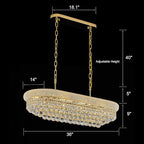 Rectangular Crystal Chandeliers for Dining Room,10 Lights Adjustable Height Oval Crystal Ceiling Light Fixture for Kitchen Island, Gold Finish, L36''