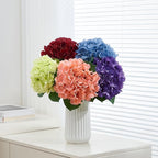 8Pcs Burgundy Fake Flowers Silk Hydrangea Artificial Flowers Bouquets Faux Hydrangea Stems for Home Table Centerpieces Wedding Party Decoration