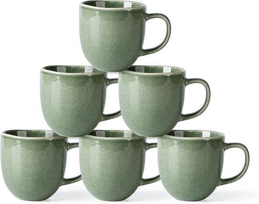 AmorArc 12oz Coffee Mugs, Ceramic Coffee Mugs set of 6 for Man, Woman, Dad, Mom, Modern Coffee Mugs with handle for Latte/Cappuccino/Milk/Cocoa. Dishwasher&Microwave Safe, Jade Green