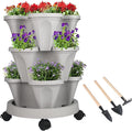 Vertical Planter 3 Tier Stackable Planters Garden Planters Strawberry Herb Flower and Vegetable Planter Indoor Outdoor Gardening Pots with Removable Wheels and Tools