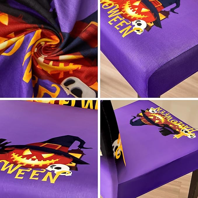 JQinHome Purple Halloween Chair Slipcover, Castle Chair Covers Set of 6, High Stretch Washable Chair Protector Cover for Dining Room, Kitchen,Home Party,Wedding Ceremony(Purple,6PC)