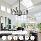 Modern Black Farmhouse Chandeliers, 16-Light Industrial Metal Chandelier Lighting, Classic Candle Hanging Pendant Light Fixtures for Kitchen Island, Living Room, Dining Room, Stair