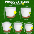 Uneed Indoor Self Watering Planters with Drainage Holes and Saucers, 7/6.5/6/5.5/5 Inch-5 Pots,for Indoor Plants, Herbs, Succulents (White)