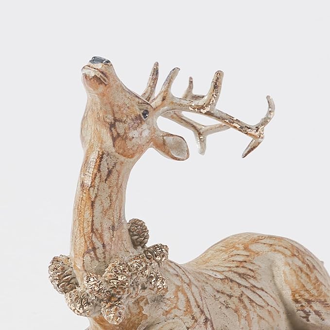 DN DECONATION 2pcs Reindeer Christmas Figurines, Tabletop Reindeer Small Christmas Decor, Brown Resin Deer Statue, Holiday Home Décor Accents for Xmas Office Living Room & Bedroom Decorations