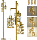 Oneach 70" Industrial Floor Lamp, Stepless Dimmable Standing Lamp with 3 Bulbs, Farmhouse Corner Standing Tree Lamp for Living Room, Tall Lamps for Bedroom, Office, Study Room, Dining Room, Gold