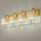 Modern Crystal Bathroom Vanity Light - 4-Lights Gold Brushed Brass Finish Wall Lamp