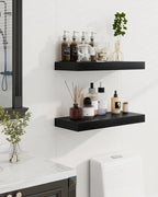 Marsmiles 72" Floating Shelves for Wall, Wooden Shelves with Invisible Brackets Set of 2, Rustic Farmhouse Wall Mounted Shelf for Kitchen Bathroom Living Room Study, Black