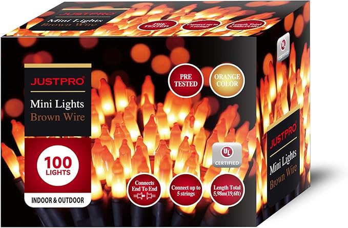 100LIGHTS Orange Extra-Bright with End Connectors Halloween Decorative Lights 5.98m UL Certified Mini String Light Set Waterproof for Halloween Home Garden Christmas Tree Party Patio Wedding