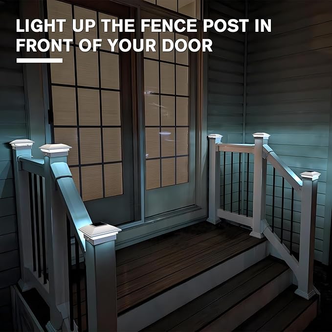 VOLISUN Solar Post Cap Light Outdoor,Solar Fence - Post Lights Waterproof for 4x4/5x5/6x6 Wooden/Vinyl Post,White Deck Cap Light Solar Powered with Warm White for Garden/Patio/Porch 8pack