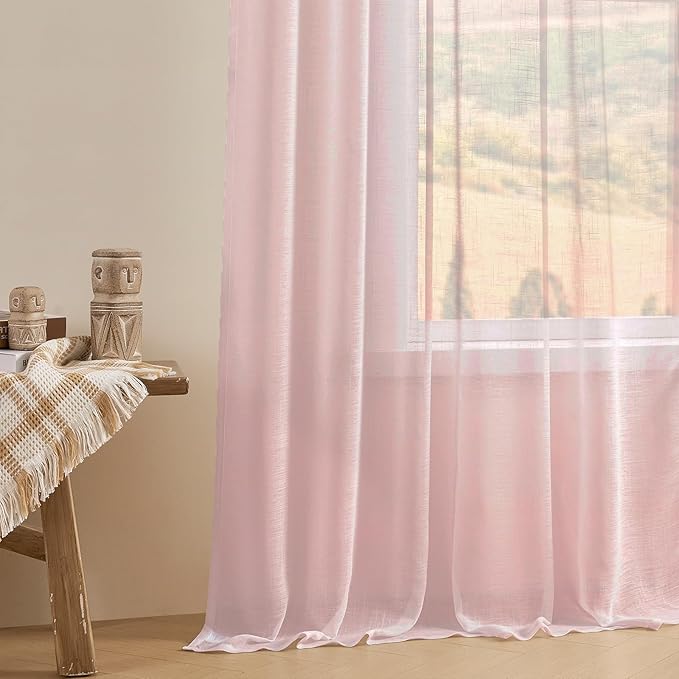 Joydeco Sheer Curtains 96 Inches Long, Beige Curtains for Living Room 2 Panels Set, Window Curtains Privacy Assured with Light Filtering(W52 x L96 Inch,Tapioca)