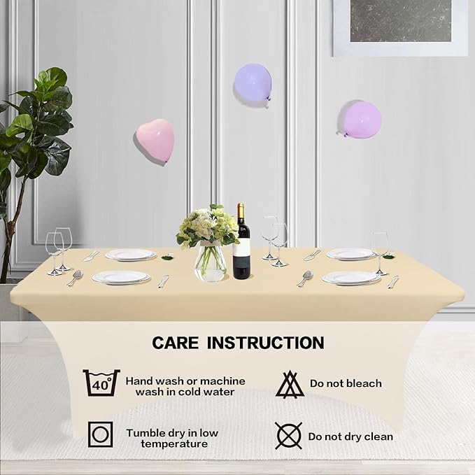 IVAPUPU 4FT Table Cloth for Rectangular Fitted Events Stretch Champagne Table Covers Washable Cover Spandex Tablecloth Protector for Party, Wedding, Cocktail, Banquet, Festival
