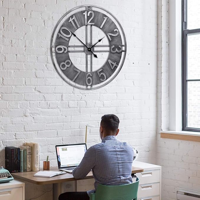 30 inch Large Wall Clock Decorative Solid Metal Retro Decor for Home Farmhouse Living Room