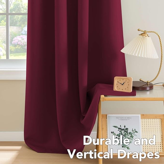 H.VERSAILTEX Curtains Ultra Sleep Well Microfiber Blackout Thermal Insulated Grommet Drapery Panels Energy Efficient Window Curtains/Drapes for Christmas (Set of 2, Burgundy, 52 x 96 Inch)
