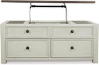 Signature Design by Ashley Bolanburg Farmhouse Lift Top Coffee Table with Drawers, Antique Cream & Brown