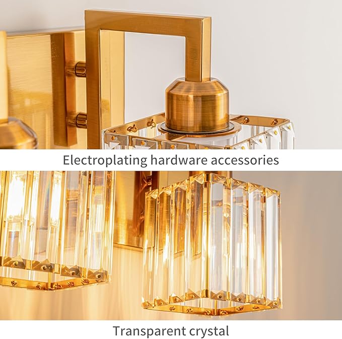 Modern Bathroom Vanity Light 2-Lights Gold Crystal Wall Lamp Bathroom Modern Crystal Vanity Lighting