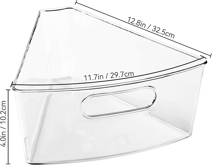 Oubonun Lazy Susan Organizers Set of 6, 12.8’’ x 11.7’’ x 4’’ Plastic Transparent Kitchen Cabinet Storage Bins with Handle, 4" Deep Container, 1/8 Wedge - Food Safe, without BPA