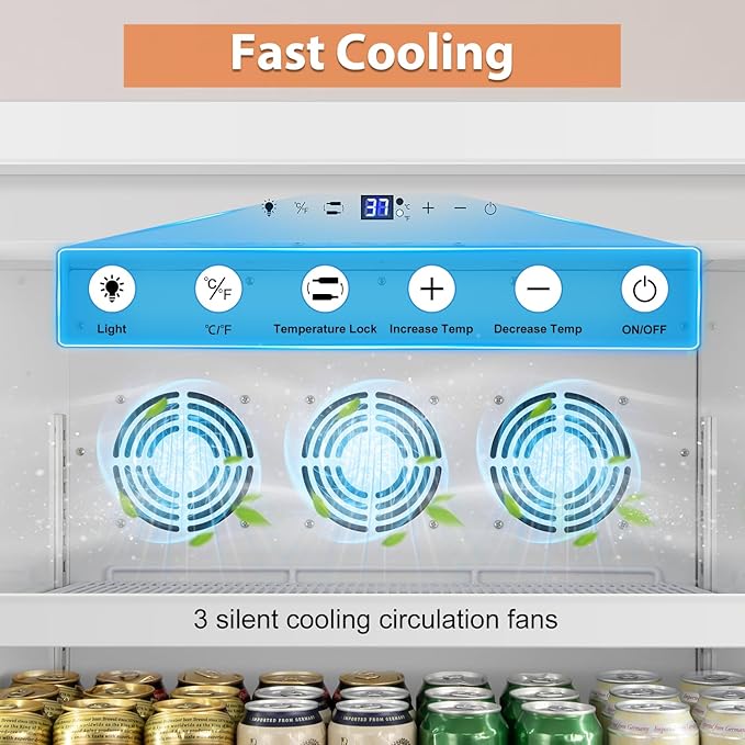 Tylza Commercial Refrigerator with Glass Door Display Beverage Fridge, 14.8 Cu Ft Upright Beverage Cooler Merchandiser with Rebound Door, Low Noise, Fast Cooling, White