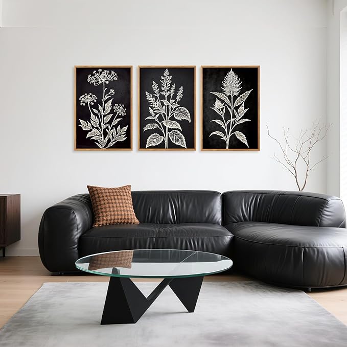 HPNIUB Vintage Floral Framed Canvas Wall Art Set, Minimalist Botanical Wall Decor, Nature Inspired Wildflower Leaf Wall Painting, Farmhouse Neutral Artwork for Living Room, Bedroom, Office-16 x24 x3