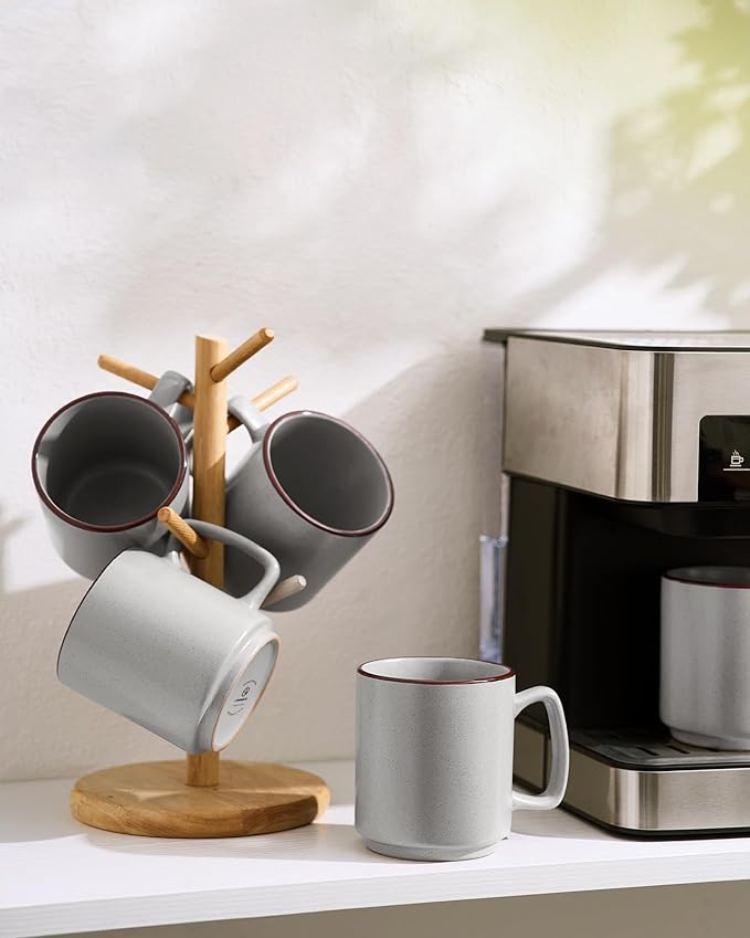 famiware Coffee Mugs Set of 4, Nebula 14oz Coffee Mugs, Ceramic Cup Set with Handle for Latte, Tea, Milk, Cappuccino, Cocoa, Light Gray