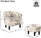 INZOY Modern Accent Chair with Ottoman for Small Space, Club Chair with Ottoman Set, Comfy Fabric Barrel Reading Chairs for Living Room Bedroom, Round Reading Chair with Foot Rest, Flower Pattern