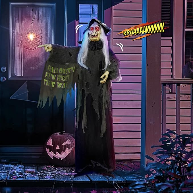 AW Animated Halloween Decorations,Scary Witch,6 FT Life Size Standing Clown,Motion/Sound Activated LED Eyes Creepy Sound,Haunted House Props,Party Outdoor Indoor Lawn Yard Patio 2025