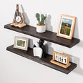 Axeman 32 inch Floating Shelves for Wall - 8'' D Live Edge Rustic Solid Elm Wood Floating Shelves Wall Mounted, Wall Shelves with Invisible Bracket for Living Room Bedroom Kitchen, Set of 2 Walnut