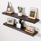 Axeman 32 inch Floating Shelves for Wall - 8'' D Live Edge Rustic Solid Elm Wood Floating Shelves Wall Mounted, Wall Shelves with Invisible Bracket for Living Room Bedroom Kitchen, Set of 2 Walnut
