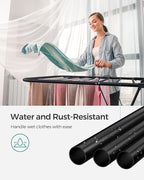 SONGMICS Clothes Drying Rack, Foldable 2-Level Laundry Drying Rack, Free-Standing Laundry Airer, with Height-Adjustable Wings, 33 Drying Rails, Sock Clips, Black ULLR053B01V1