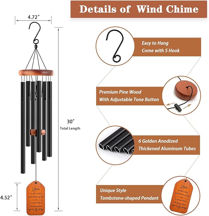 Sympathy Gift Baskets, 30" Wooden Memorial Wind Chimes for Loss of Loved One, Memorial/Bereavement/Condolence/Funeral Gifts, in Memory of a Loved One Mother Father