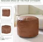 HIGOGOGO Round Stuffed Pouf Ottoman, Pu Leather Poufs with Foam Chunk Filling Foot Stool Storage Ottoman, 26 X 18 Floor Poufs Foot Rest for Living Room, Brown