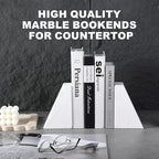 Marble Bookends for Heavy Books, Decorative Book Ends for Shelves, White Stone Durable and Heavy-Duty Book Ends for Hardback Books & CDS, Unique Book Stopper & Holder, Set of 2