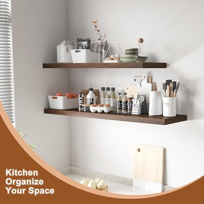 12 Inch Deep Floating Shelves for Wall 3 Pack Floating Shelves Large Storage Space Wall Mount Shelf for Living Room Kitchen Bathroom 30" W x 12" D x 1.2" H Rustic Brown