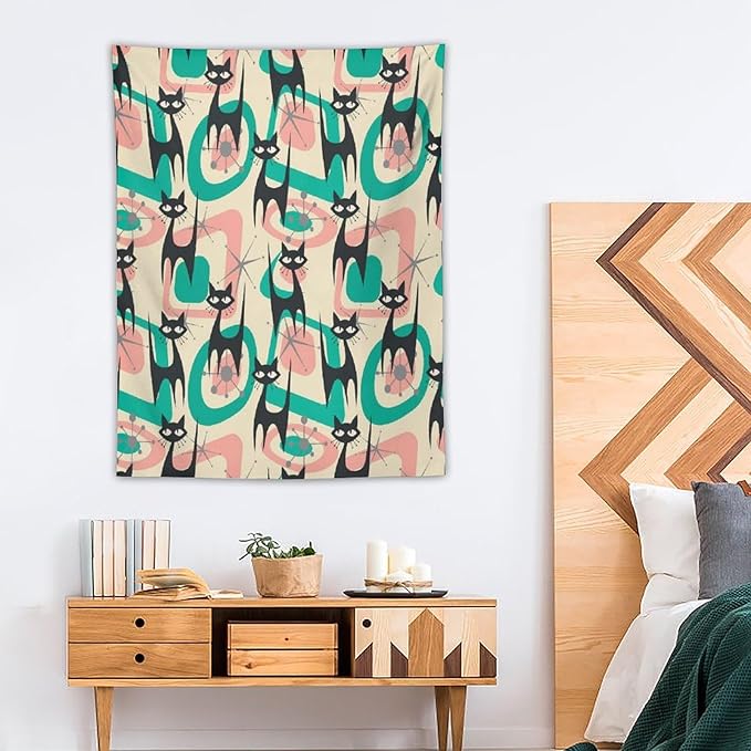 ICMOLYYENLO Boho Medieval Cat Tapestry, Abstract Atomic Starburst Geometric Aesthetic Art Wall Hanging For Bedroom Living Room Dormitory 30x40 Inches