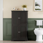 ChooChoo Bathroom Floor Cabinet, Modern Bathroom Storage Cabinet with 4 Doors and Adjustable Shelves, Freestanding Cupboard for Living Room, Black
